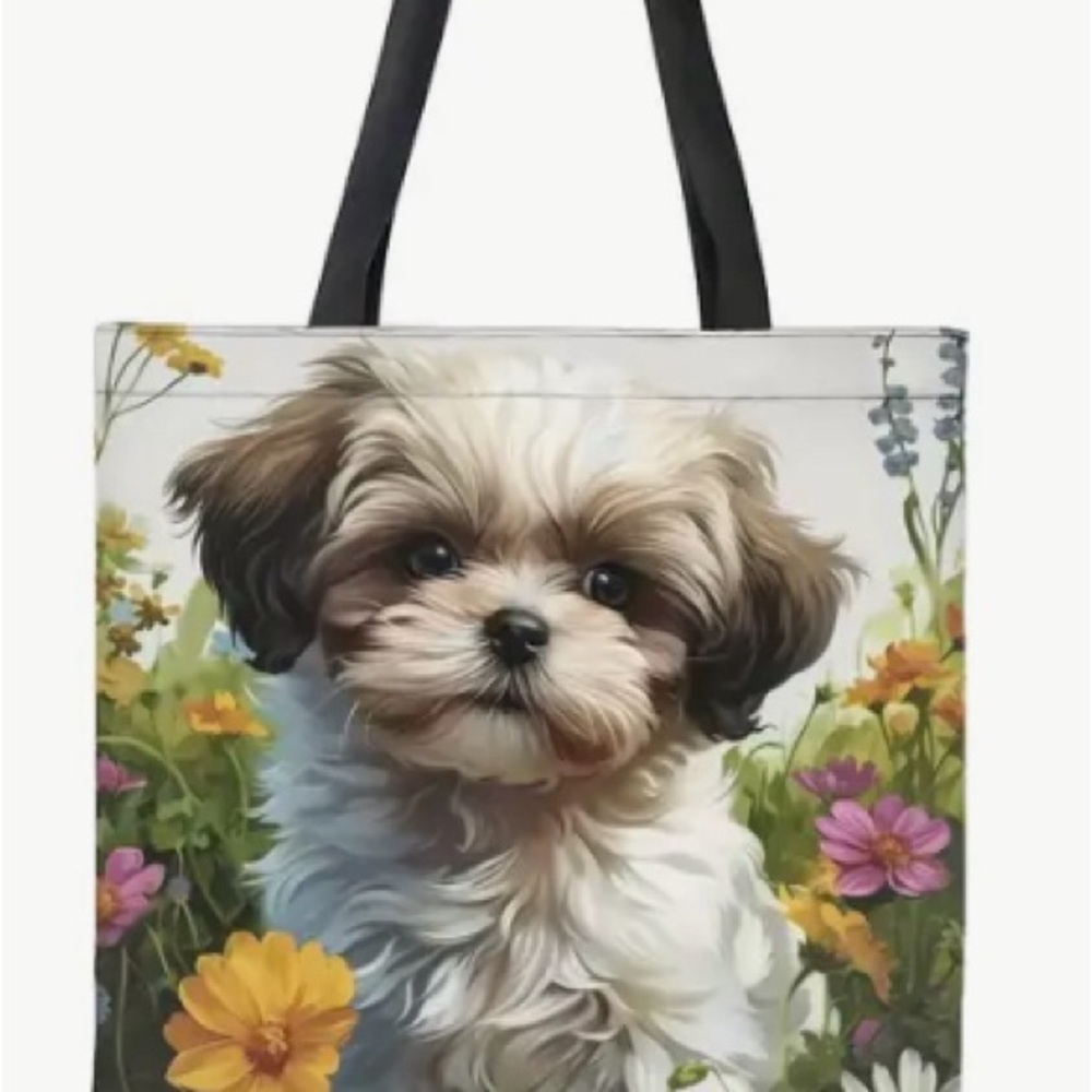 New Puppy & Floral Tote Bag